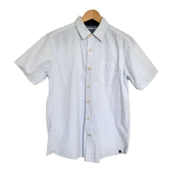 Airwalk men's Shirt Size Large Button Down Short Sleeves white with blue square - Picture 1 of 10